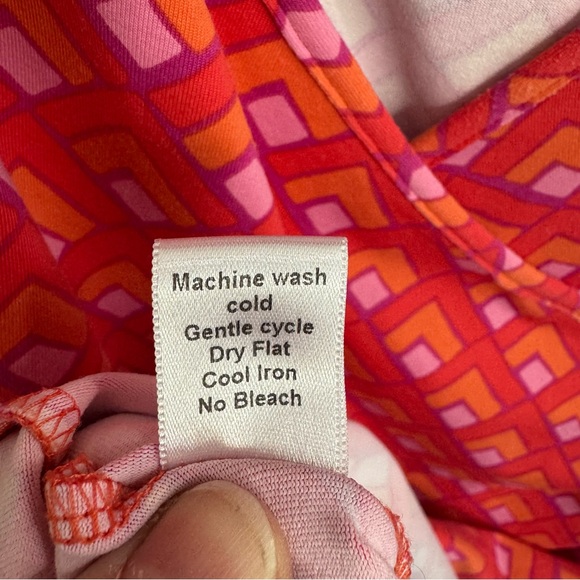 Lesley Evers Purple & Orange Retro Geo Print Surplice Neck Dress Size Large - Picture 5 of 6